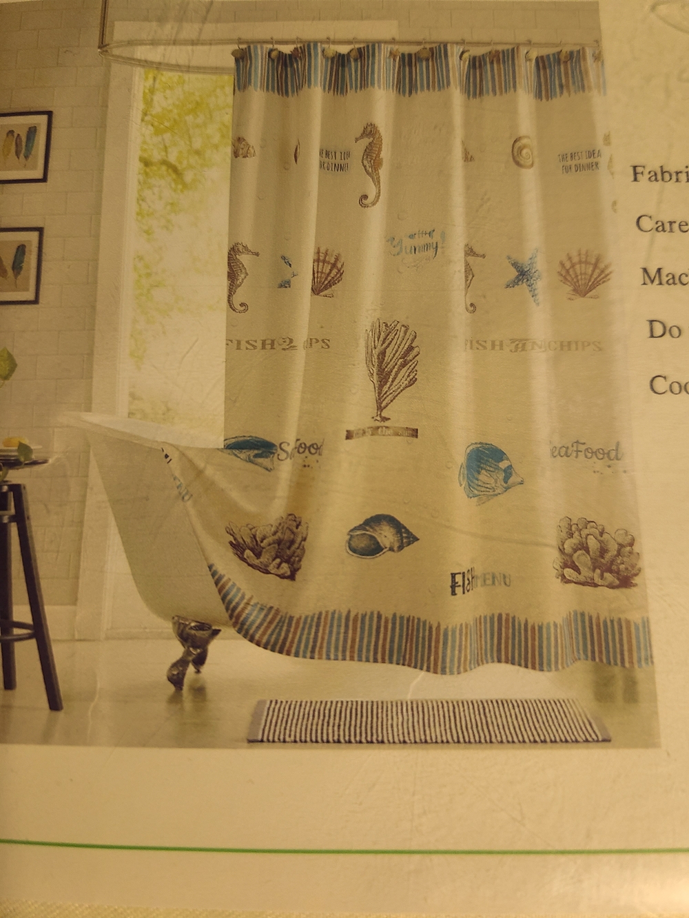 Coastal Seashell Print Shower Curtain - Blue & Cream